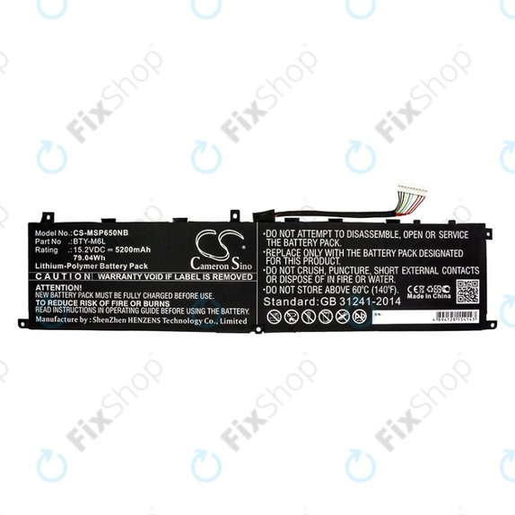 Akkumulátor MSI GS65 Stealth Thin, PS63, P65 Creator 8RF, 5200mAh, Li-Pol, 15.2V, BTY-M6L, HQ