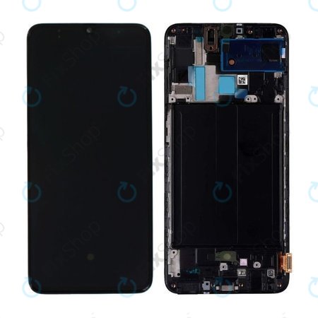 Samsung Galaxy A70 A705F - LCD Kijelző + Érintőüveg + Keret (Black) - GH82-19747A, GH82-19787A Genuine Service Pack