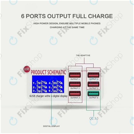 Product Schematic 896 - USB Töltőállomás  (1x USB 3.0+ 5x USB 2.0)