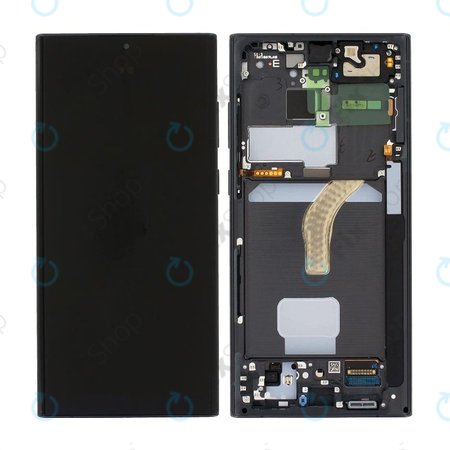 Samsung Galaxy S22 Ultra S908B - LCD Kijelző + Érintőüveg + Keret (Phantom Black) OLED