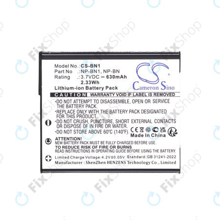 Akkumulátor Sony Cyber-Shot DSC-TX20, TX9, 630mAh, Li-Ion, 3.7V, NP-BN1, HQ