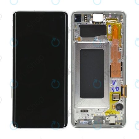 Samsung Galaxy S10 G973F - LCD Kijelző + Érintőüveg + Keret (Silver) - GH82-18850G, GH82-18835G Genuine Service Pack