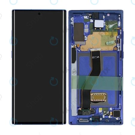 Samsung Galaxy Note 10 Plus N975F - LCD Kijelző + Érintőüveg + Keret (Aurora Blue) - GH82-20838D, GH82-20900D Genuine Service Pack