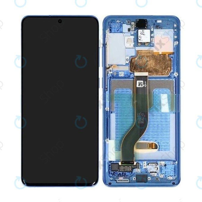 Samsung Galaxy S20 Plus G985F - LCD Kijelző + Érintőüveg + Keret (Aura Blue) - GH82-22134H, GH82-22145H Genuine Service Pack
