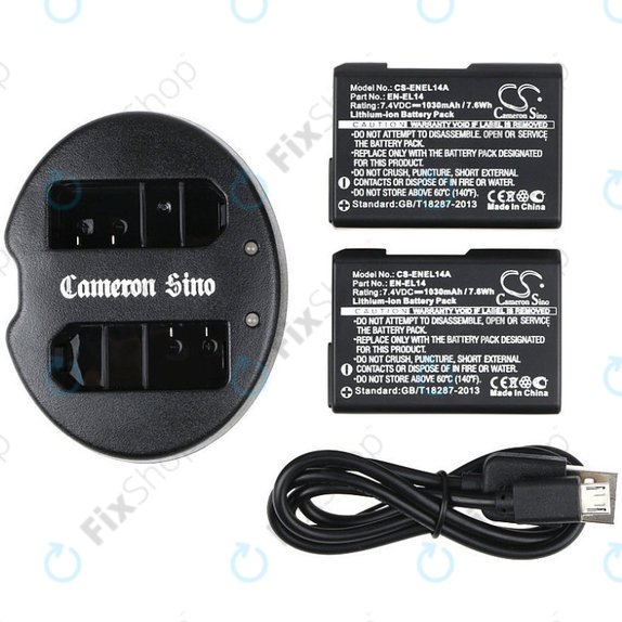 2 db Akkumulátor töltővelNikon Coolpix P7000, P7700, D3100, D3200, D5100, 1030mAh, Li-Ion, 7.4V, EN-EL14, HQ