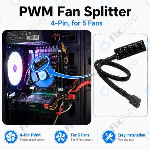 PWM ventilátorelosztó, 4 tűs, 5 portos
