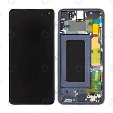 Samsung Galaxy S10e G970F - LCD Kijelző + Érintőüveg + Keret (Prism Black) - GH82-18852A, GH82-18836A Genuine Service Pack
