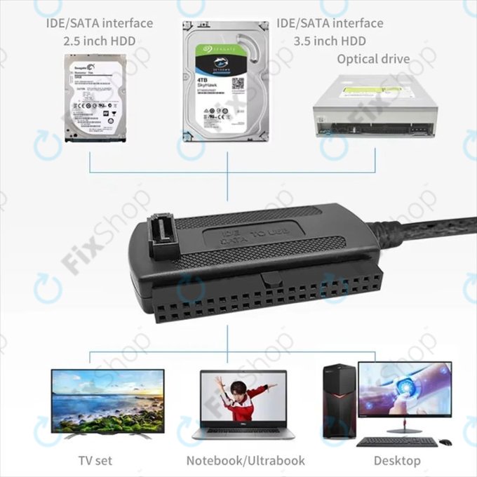 USB 2.0 IDE / SATA adapter 2,5" és 3,5" HDD/SSD-hez, EU tápegységgel