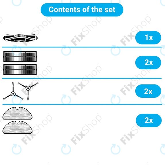Pótalkatrész készletXiaomi Mi Robot Vacuum Mop Essential (Mijia G1) (1x Főkefe, 2x Szűrő, 2x Oldalkefe, 2x Felmosórongy)