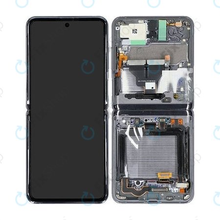 Samsung Galaxy Z Flip 5G F707B - LCD Kijelző + Érintőüveg + Keret (Mystic Gray) - GH82-23351A Genuine Service Pack