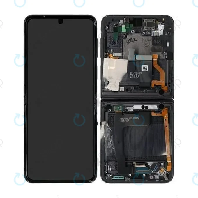 Samsung Galaxy Z Flip 4 F721B - LCD Kijelző + Érintőüveg + Keret (Graphite) - GH82-29440A, GH82-30238A, GH82-30239A, GH82-29441A Genuine Service Pack