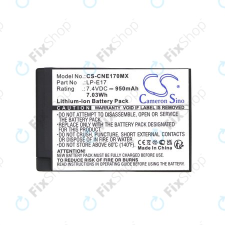 Akkumulátor Canon EOS, 950mAh, Li-Ion, 7.4V, LP-E17, HQ