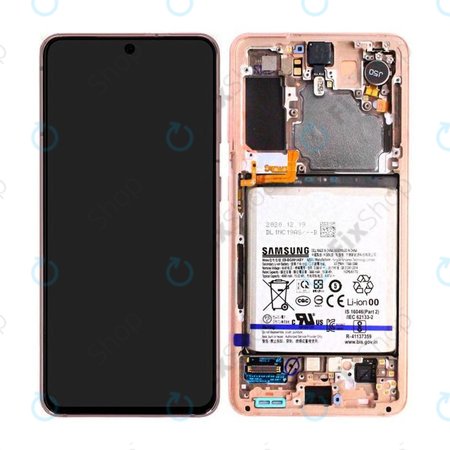 Samsung Galaxy S21 G991B - LCD Kijelző + Érintőüveg + Keret + Akkumulátor (Phantom Pink) - GH82-24716D, GH82-24718D Genuine Service Pack