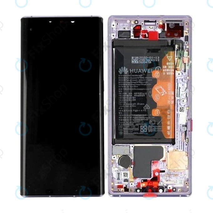 Huawei Mate 30 Pro - LCD Kijelző + Érintőüveg + Keret + Akkumulátor (Space Silver) - 02353EQX, 02353HJH