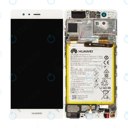 Huawei P9 - LCD Kijelző + Érintőüveg + Keret + Akkumulátor (White) - 02350RRY, 02350RKF Genuine Service Pack
