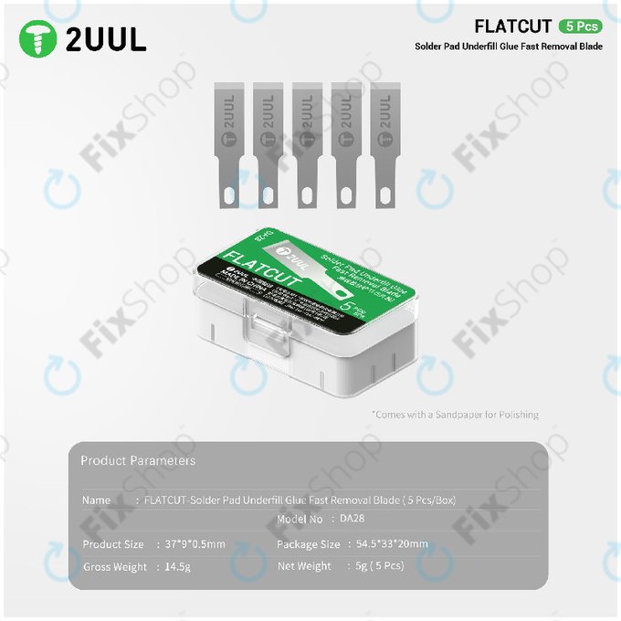 Underfill ragasztó eltávolító penge, lapos vágású, 2UUL DA28, 5db/csomag