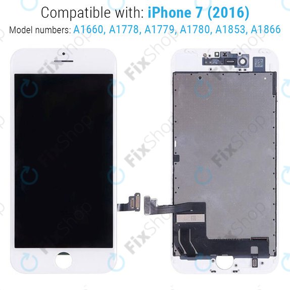 Kijelző iPhone 7, White, Érintőüveg kerettel, Refurbished