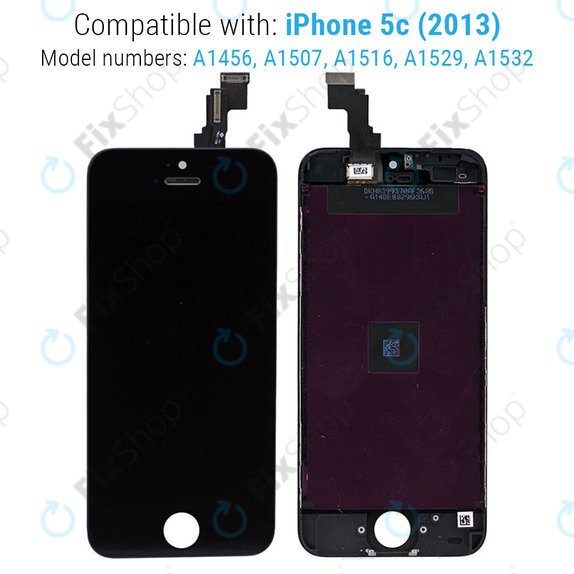 Kijelző iPhone 5C, Black, Érintőüveg kerettel