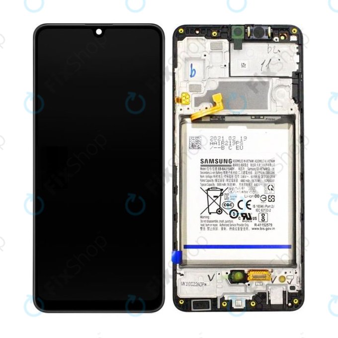 Samsung Galaxy A32 A325F - LCD Kijelző + Érintőüveg + Keret + Akkumulátor (Awesome Black) - GH82-25611A, GH82-25612A Genuine Service Pack