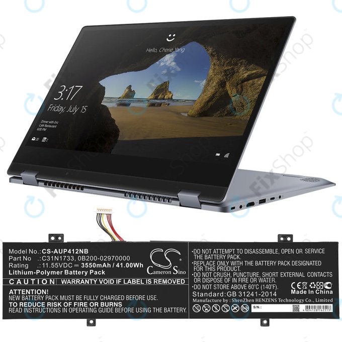 Akkumulátor Asus VivoBook Flip 14 Tp412fa/ua, 3550mAh, Li-Pol, 11.55V, C31N1733, HQ