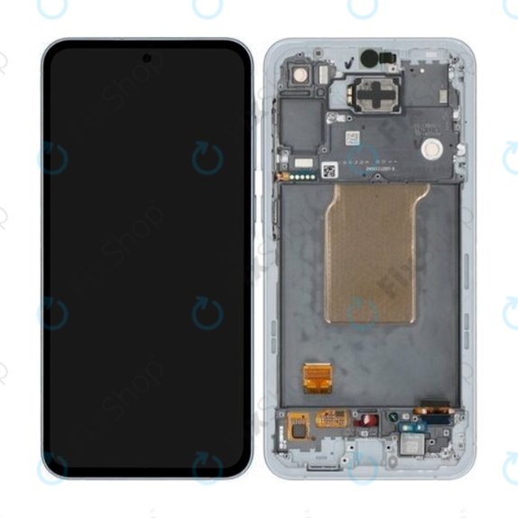 Samsung Galaxy A55 A556B - LCD Kijelző + Érintőüveg + Keret (Awesome Iceblue) - GH82-34305B Genuine Service Pack