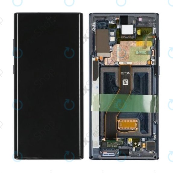 Samsung Galaxy Note 10 Plus - LCD Kijelző + Érintőüveg + Keret (Aura Black) - GH82-20838A, G82-20900A Genuine Service Pack