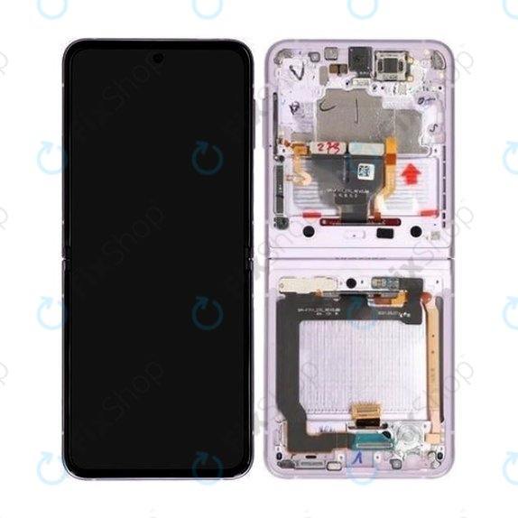 Samsung Galaxy Z Flip 3 F711B - LCD Kijelző + Érintőüveg + Keret (Lavender) - GH82-26273D, GH82-27244D Genuine Service Pack