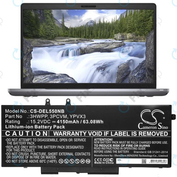 Akkumulátor Dell Latitude 5501, Latitude 5401, Latitude 14 5410, Latitude 15 5511, 4150mAh, Li-Ion, 15.2V, 3HWPP, HQ