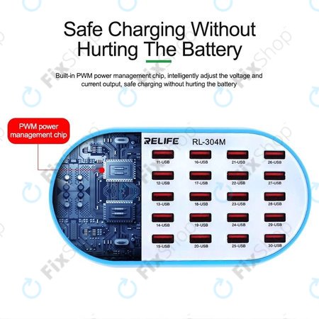 Relife RL-304M - Smart USB Töltő - 30x USB / 160W