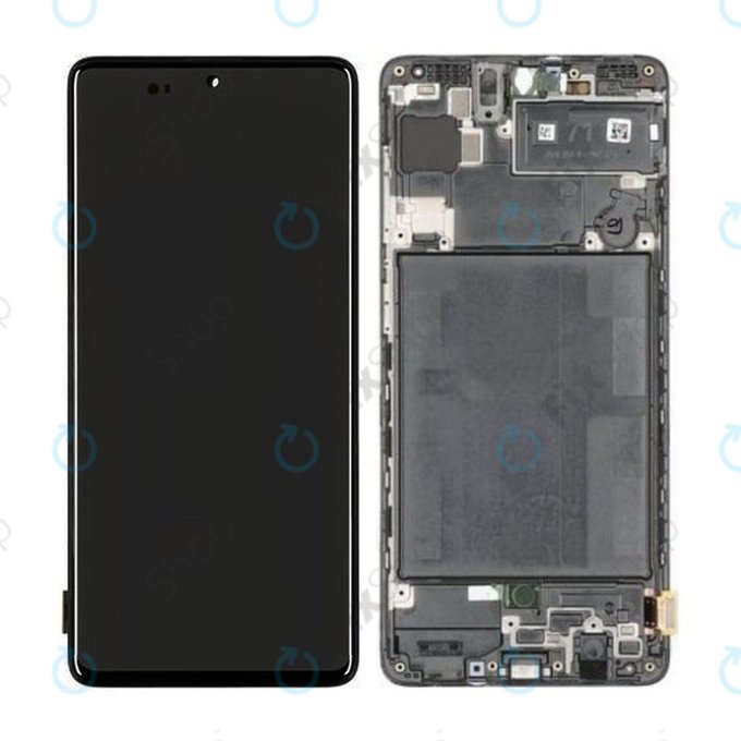 Samsung Galaxy A71 A715F - LCD Kijelző + Érintőüveg + Keret (Prism Crush Black) - GH82-22152A, GH82-22248A Genuine Service Pack