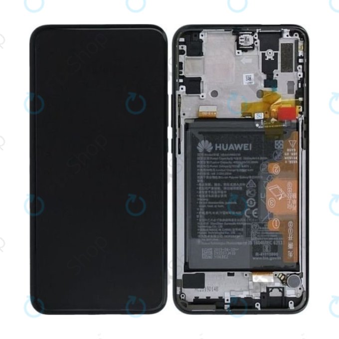 Huawei P Smart Z, Y9 Prime (2019) - LCD Kijelző + Érintőüveg + Keret + Akkumulátor (Midnight Black) - 02352RRF Genuine Service Pack