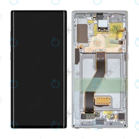 Samsung Galaxy Note 10 Plus - LCD Kijelző + Érintőüveg + Keret (Aura White) - GH82-20838B, G82-20900B Genuine Service Pack