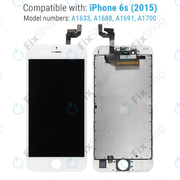 Kijelző iPhone 6S, White, Érintőüveg kerettel