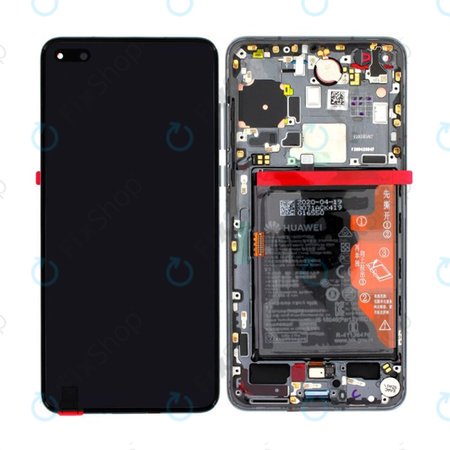 Huawei P40 - LCD Kijelző + Érintőüveg + Keret + Akkumulátor + Ujjlenyomat-Érzékelő (Black) - 02353MFA Genuine Service Pack