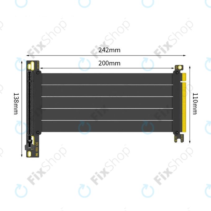 PCIe 4.0 x16 videokártya riser kábel, 20cm, fekete