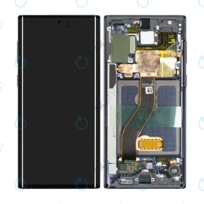 Samsung Galaxy Note 10 - LCD Kijelző + Érintőüveg + Keret (Aura Black) - GH82-20818A, GH82-20817A Genuine Service Pack