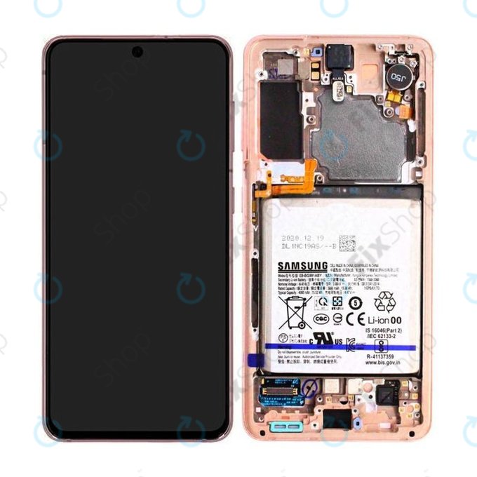 Samsung Galaxy S21 G991B - LCD Kijelző + Érintőüveg + Keret + Akkumulátor (Phantom Pink) - GH82-24716D, GH82-24718D Genuine Service Pack