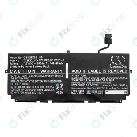 Akkumulátor Dell XPS 13 9300, 9380, 9310, 6500mAh, Li-Pol, 7.6V, 2XXFW, HQ