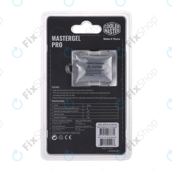 Hővezető paszta MasterGel Pro V2 CPU-hoz, 4g, szürke