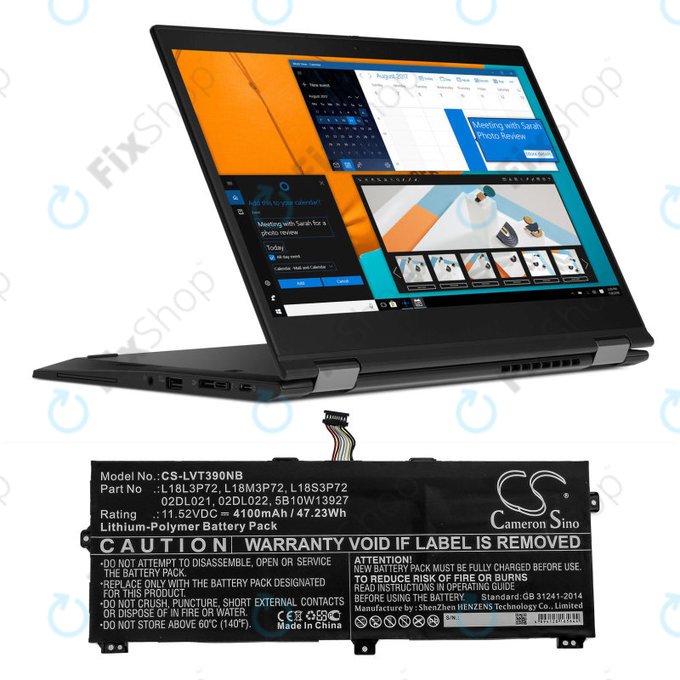 Akkumulátor Lenovo ThinkPad X390, Yoga X390, 4100mAh, Li-Pol, 11.52V, 02DL021, HQ