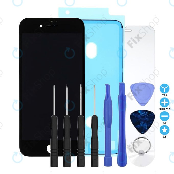 Apple iPhone 8, SE (2020), SE (2022) - LCD Kijelző + Érintőüveg + Keret (Black) In-Cell FixPremium + Ragasztó LCD Kijelzőhöz + Edzett Üveg + Szerszámkészlet - Multipack