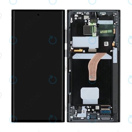 Samsung Galaxy S22 Ultra S908B - LCD Kijelző + Érintőüveg + Keret (Graphite) - GH82-27488E, GH82-27489E Genuine Service Pack