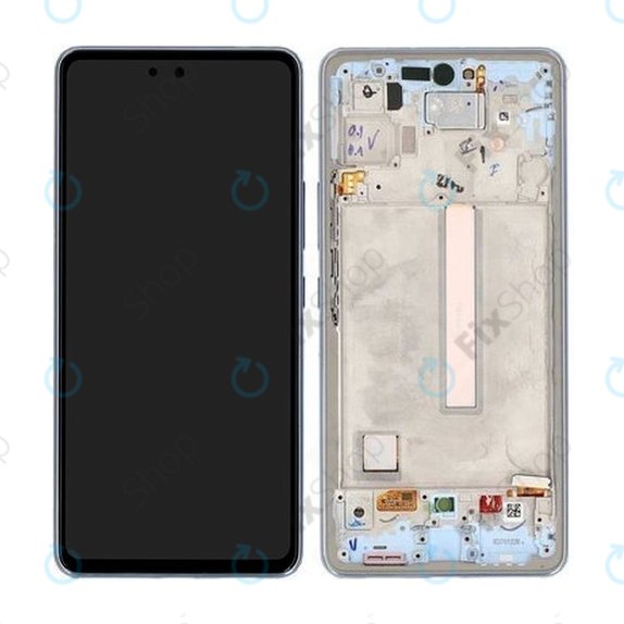 Samsung Galaxy A53 5G A536B - LCD Kijelző + Érintőüveg + Keret (Awesome Blue) - GH82-28024C, GH82-28025C Genuine Service Pack