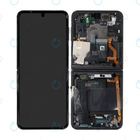 Samsung Galaxy Z Flip 4 F721B - LCD Kijelző + Érintőüveg + Keret (Graphite) - GH82-29440A, GH82-30238A, GH82-30239A, GH82-29441A Genuine Service Pack