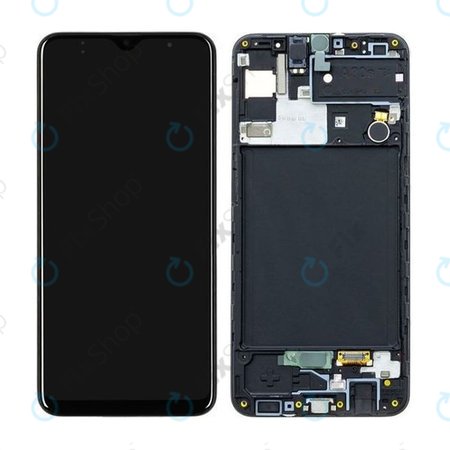 Samsung Galaxy A30s A307F - LCD Kijelző + Érintőüveg + Keret (Prism Crush Black) - GH82-21189A, GH82-21190A, GH82-21191A, GH82-21329A, GH82-21385A Genuine Service Pack