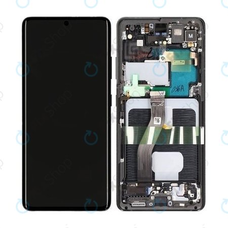Samsung Galaxy S21 Ultra G998B - LCD Kijelző + Érintőüveg + Keret (Phantom Black) - GH82-26035A, GH82-26036A Genuine Service Pack