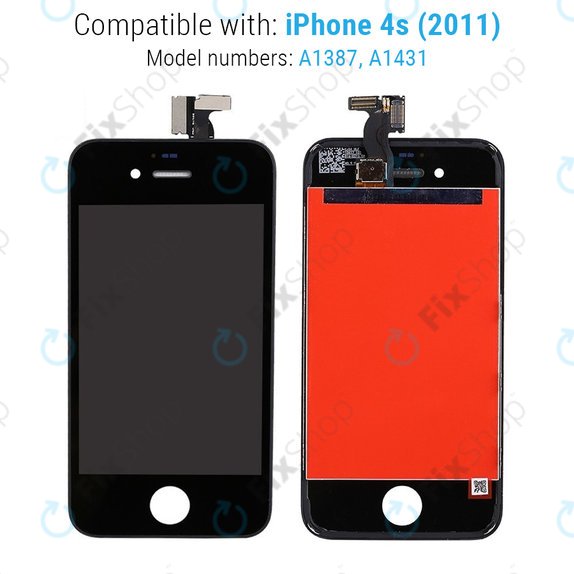 Kijelző iPhone 4S, Black, Érintőüveg kerettel