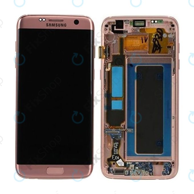 Samsung Galaxy S7 Edge G935F - LCD Kijelző + Érintőüveg + Keret (Pink Gold) - GH97-18533E, GH97-18594E, GH97-18767E Genuine Service Pack