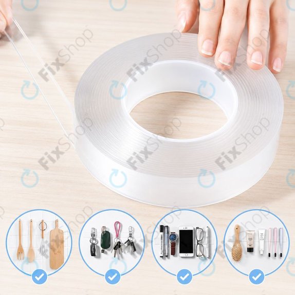 Kétoldalas vízálló ragasztószalag, 20mm x 5m x 2mm, átlátszó