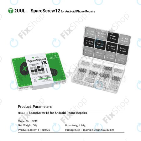 Phillips csavar készlet Android szervizhez, 2UUL SC12, 1200db/csomag